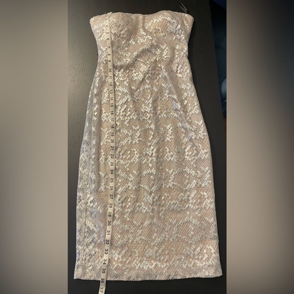 Bebe Strapless Sweetheart Neckline Lace Dress Metallic Silver Women’s Size S - Picture 6 of 9